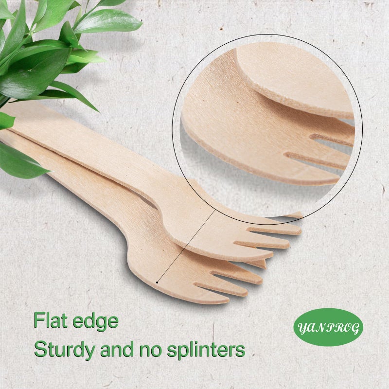 YANPROG Mini Wooden Sporks Disposable 4"" Small Wooden Forks 100 Pcs Biodegradable Compostable Birchwood Mini Forks for Parties, Weddings, Camping - Image 3